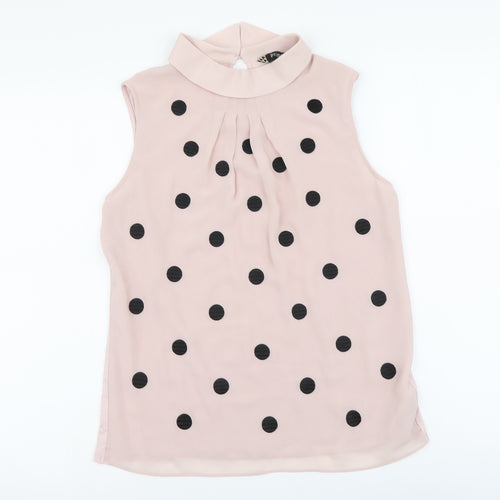 Principles Womens Pink Polka Dot Polyester Basic Blouse Size 10 Collared
