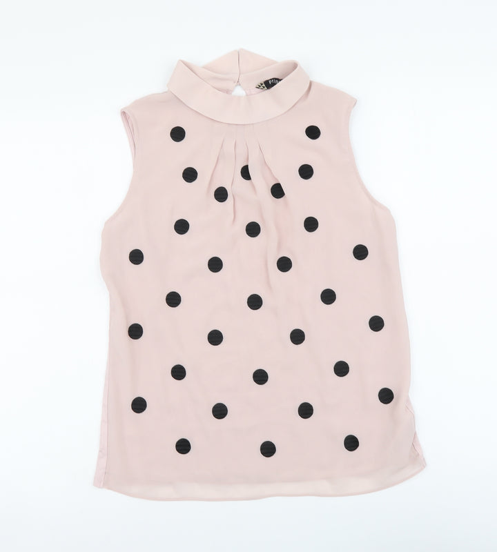 Principles Womens Pink Polka Dot Polyester Basic Blouse Size 10 Collared