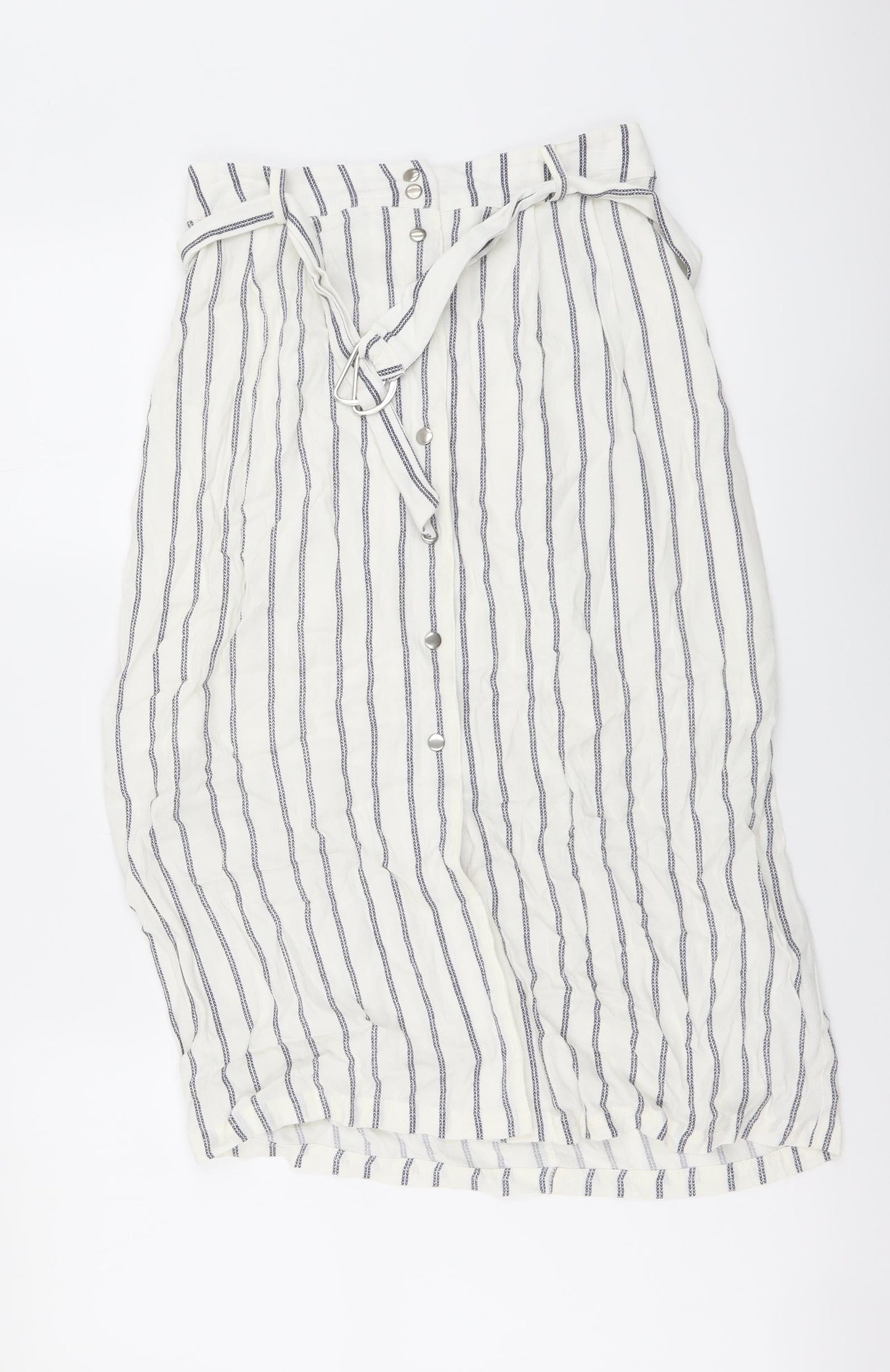 New Look Womens White Striped Viscose A-Line Skirt Size 8 Button