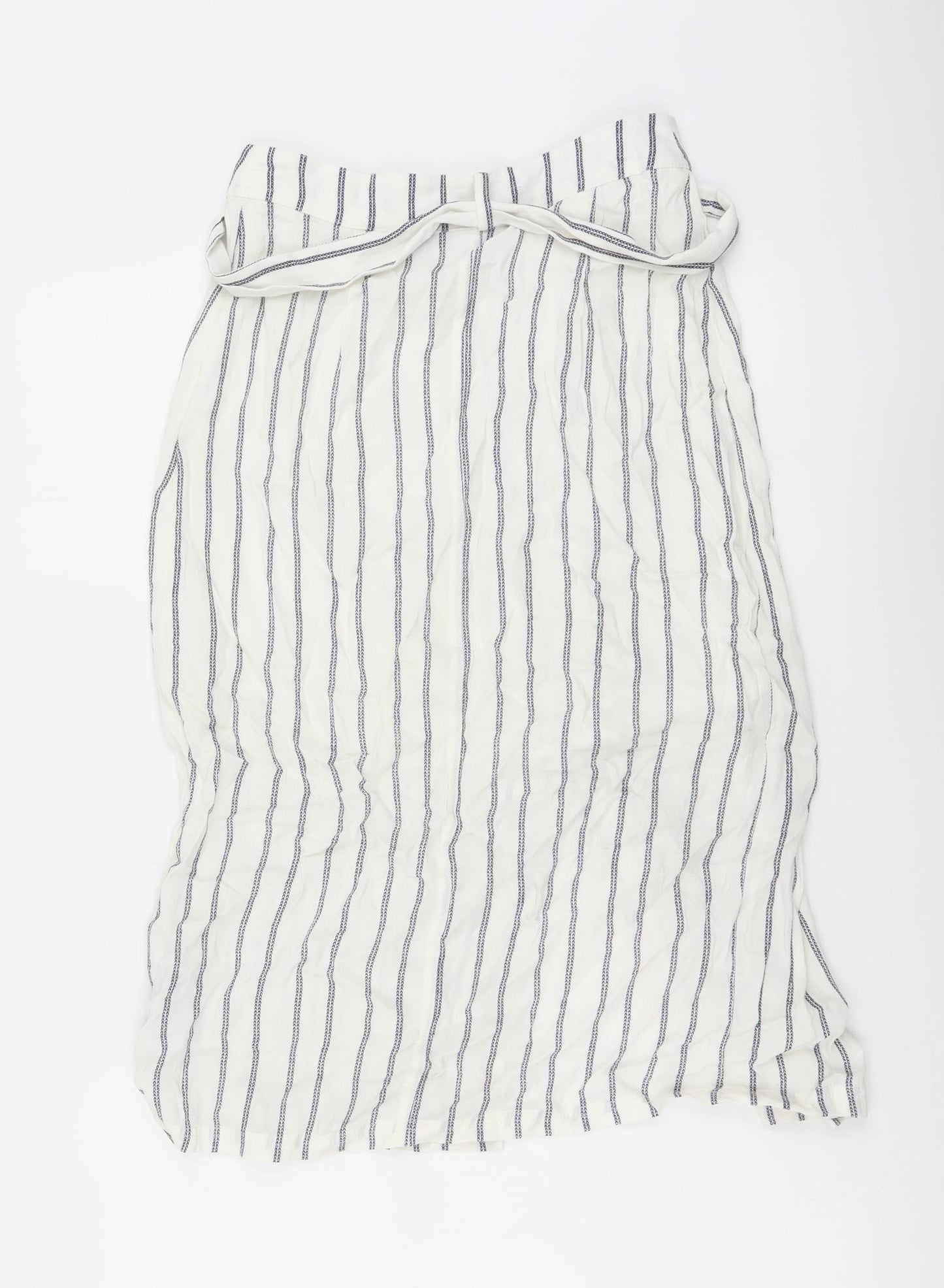 New Look Womens White Striped Viscose A-Line Skirt Size 8 Button