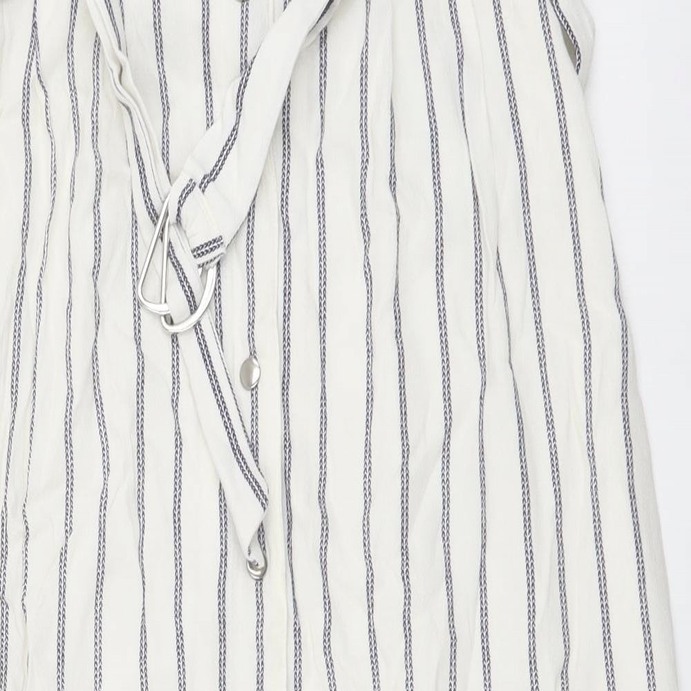 New Look Womens White Striped Viscose A-Line Skirt Size 8 Button