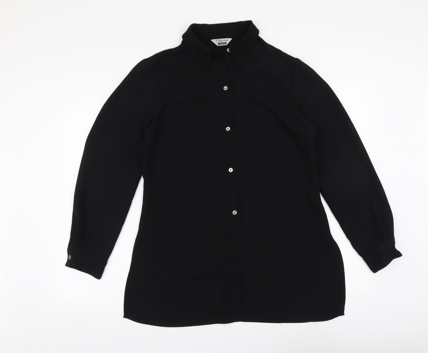 Debenhams Womens Black Polyester Basic Button-Up Size 12 Collared
