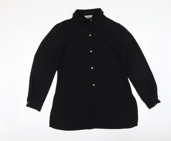 Debenhams Womens Black Polyester Basic Button-Up Size 12 Collared