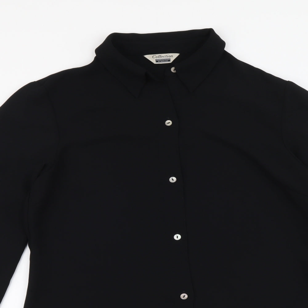 Debenhams Womens Black Polyester Basic Button-Up Size 12 Collared