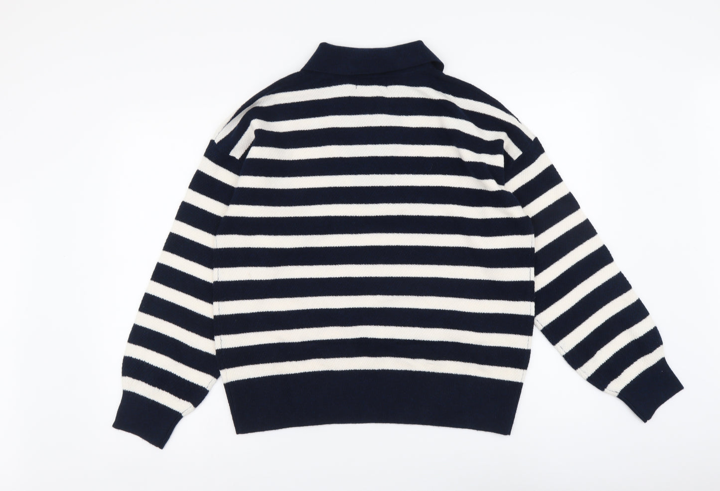 Marks and Spencer Womens Blue Collared Striped Polyester Pullover Jumper Size M