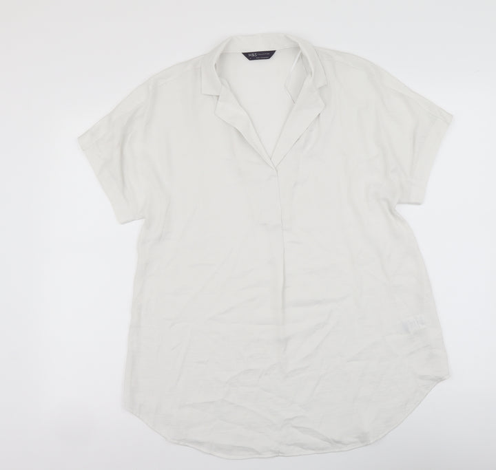 Marks and Spencer Womens Ivory Polyester Basic Blouse Size 8 Collared