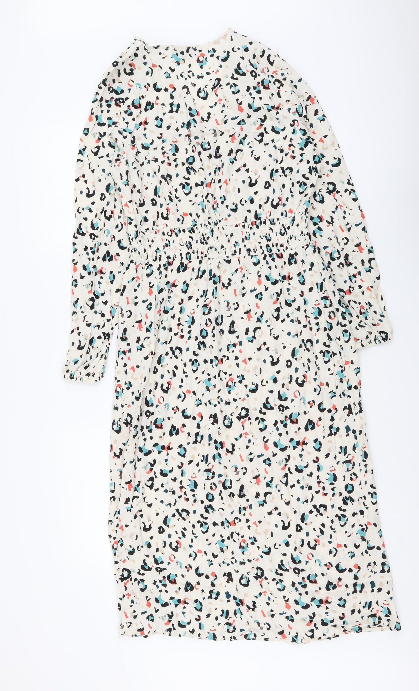 Marks and Spencer Womens Multicoloured Animal Print Viscose A-Line Size 12 V-Neck Pullover