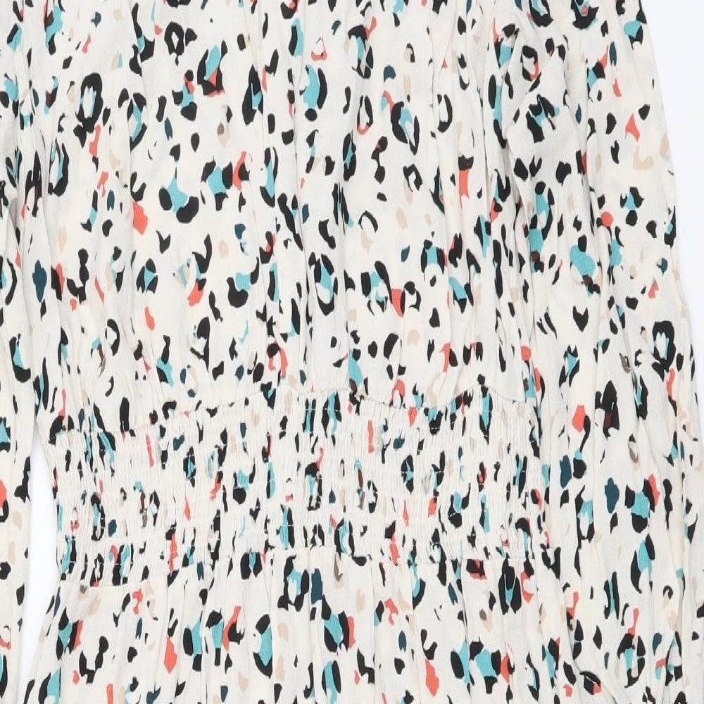Marks and Spencer Womens Multicoloured Animal Print Viscose A-Line Size 12 V-Neck Pullover