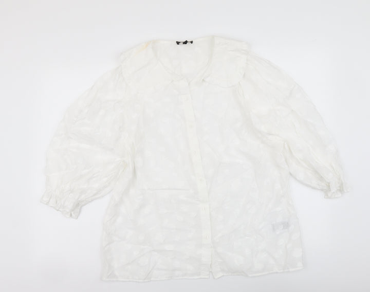 Phase Eight Womens White Viscose Basic Button-Up Size 16 Collared