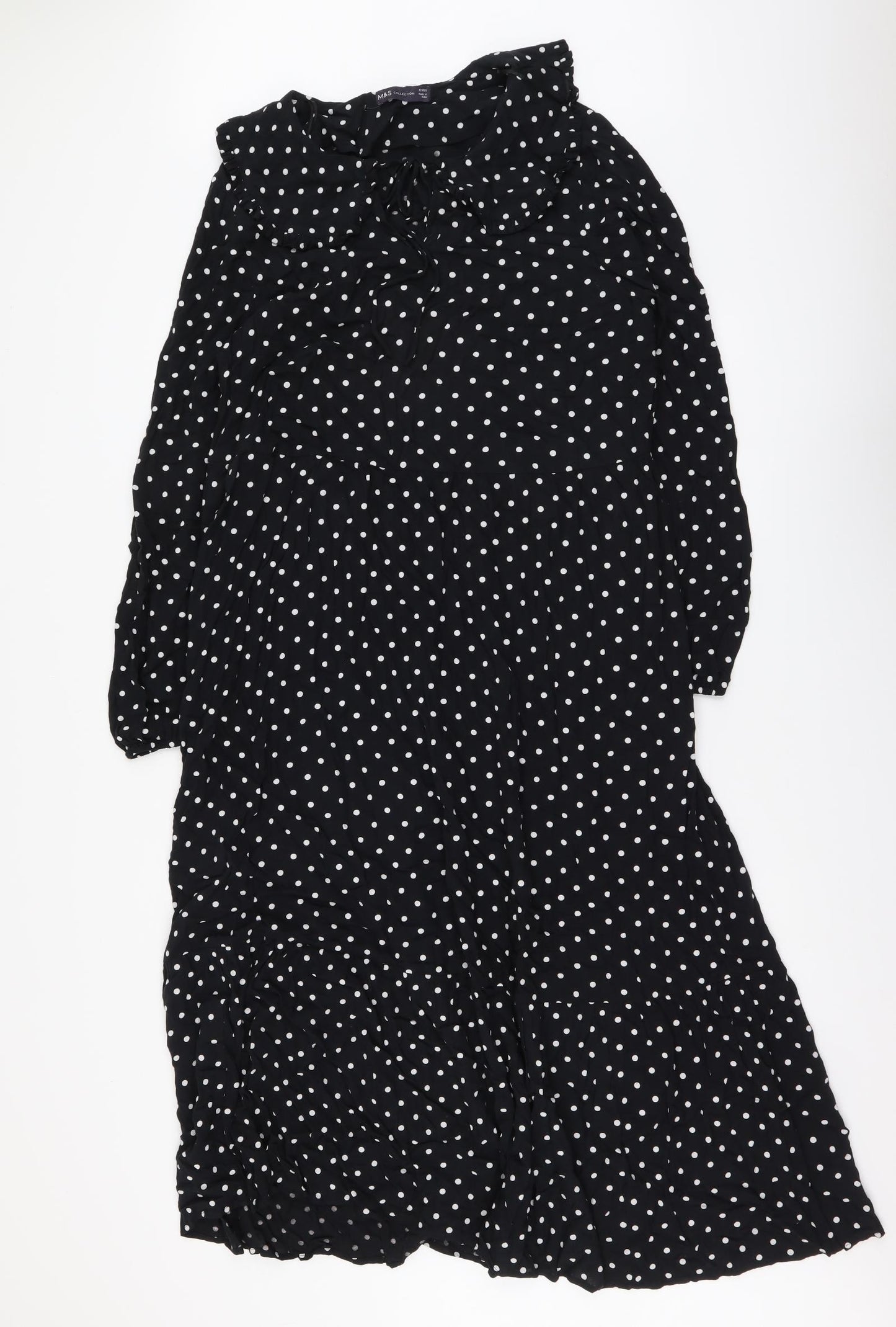 Marks and Spencer Womens Black Polka Dot Polyester A-Line Size 12 Collared Pullover