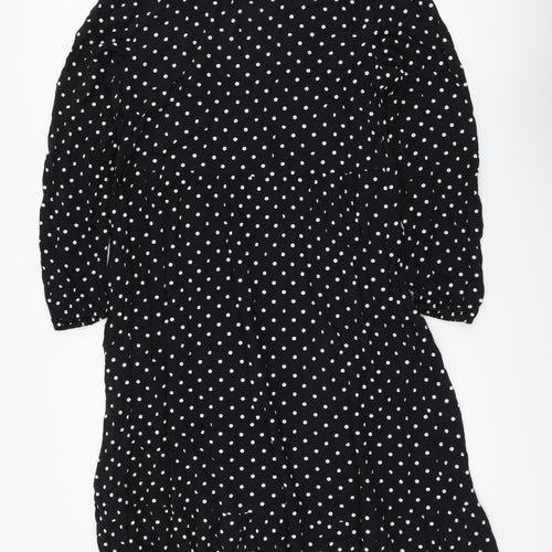 Marks and Spencer Womens Black Polka Dot Polyester A-Line Size 12 Collared Pullover