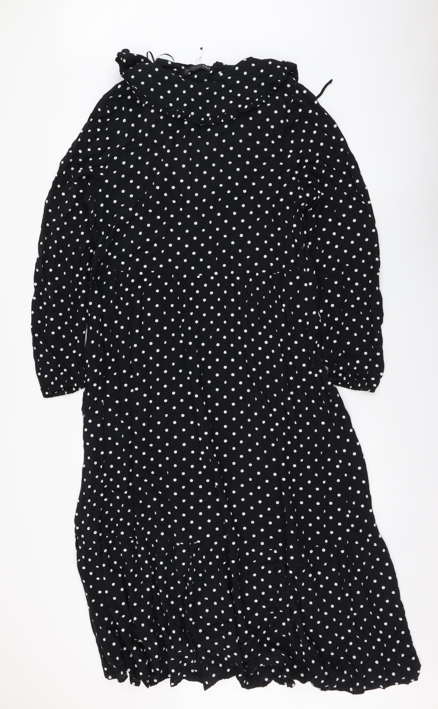 Marks and Spencer Womens Black Polka Dot Polyester A-Line Size 12 Collared Pullover