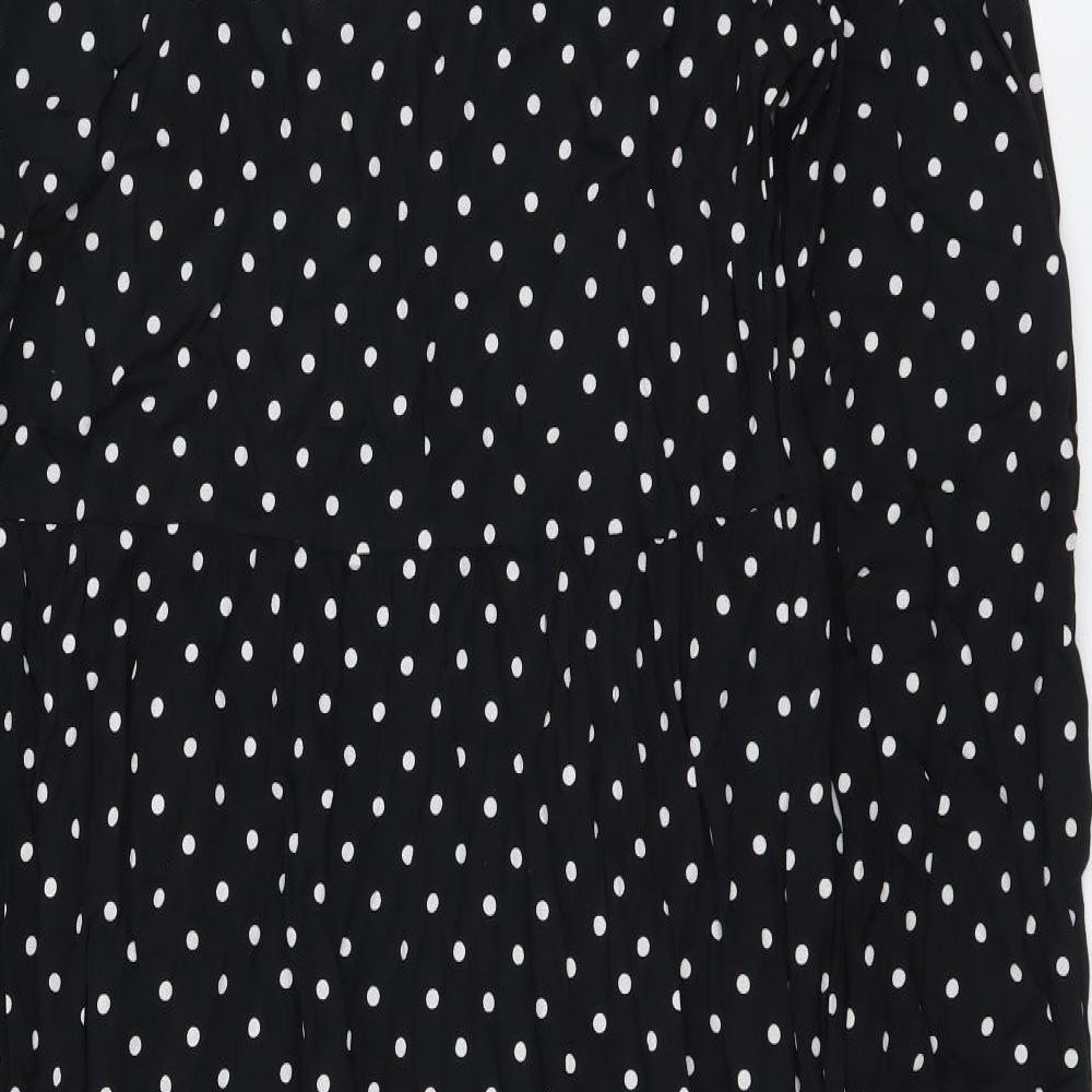 Marks and Spencer Womens Black Polka Dot Polyester A-Line Size 12 Collared Pullover