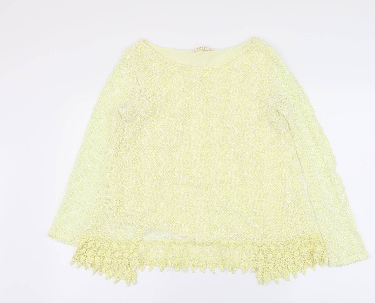 Micky Womens Yellow Polyester Basic Blouse Size M Round Neck - Open Back