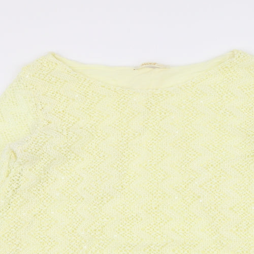 Micky Womens Yellow Polyester Basic Blouse Size M Round Neck - Open Back