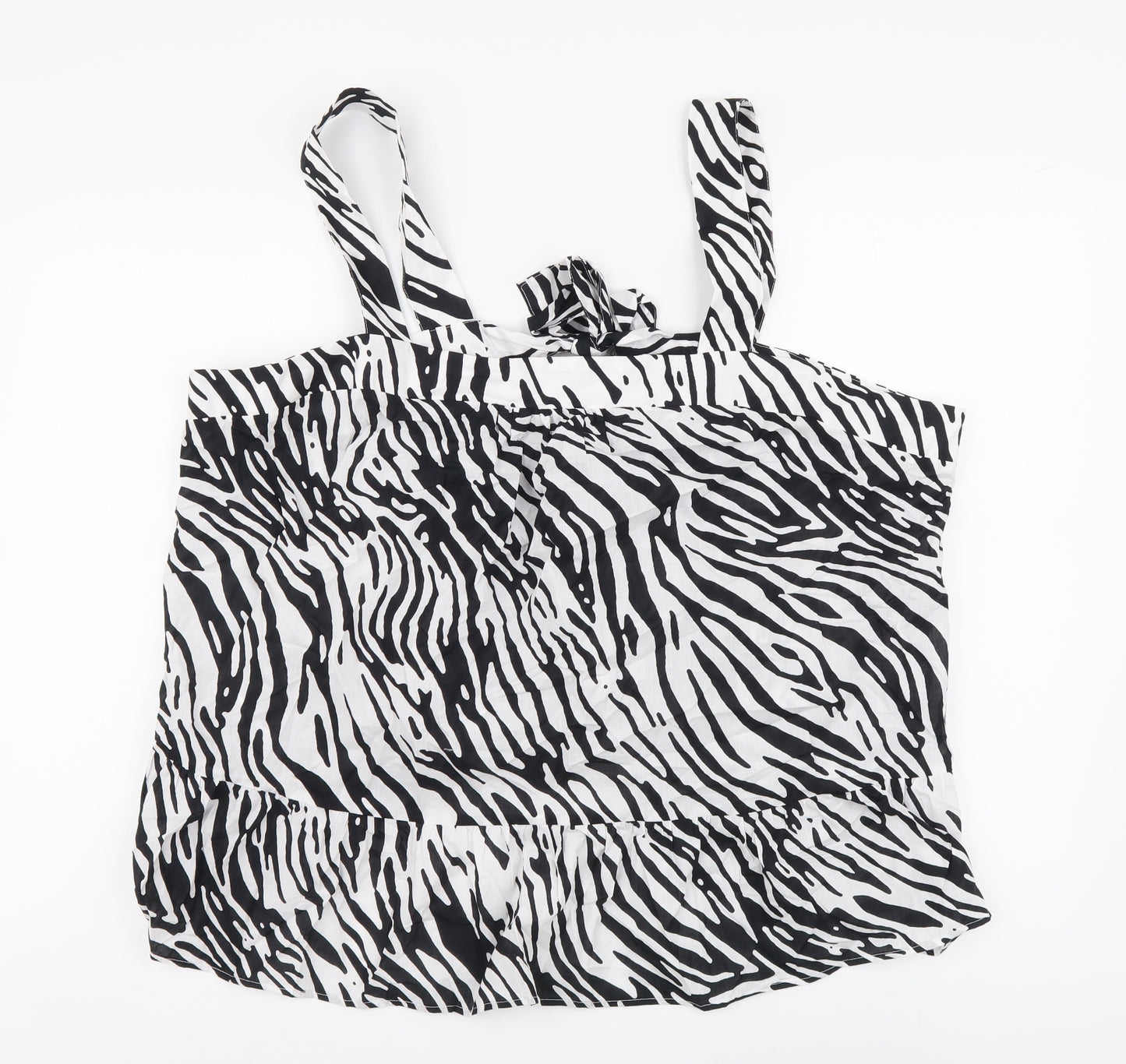 Marks and Spencer Womens Black Animal Print Cotton Cropped Tank Size 24 Square Neck
