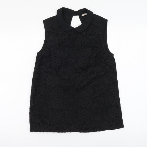 TU Womens Black Polyester Basic Tank Size 8 Collared