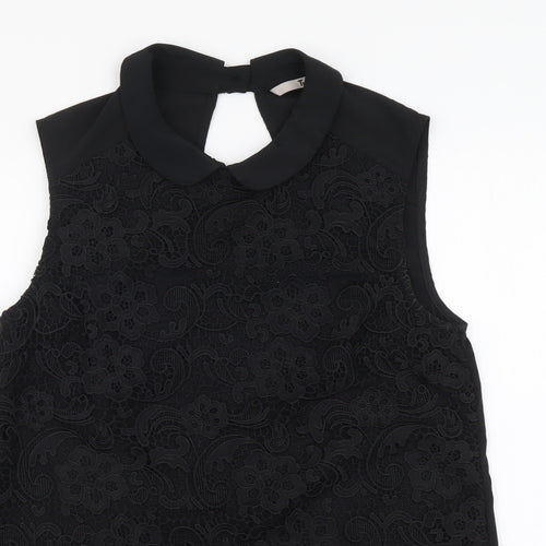 TU Womens Black Polyester Basic Tank Size 8 Collared