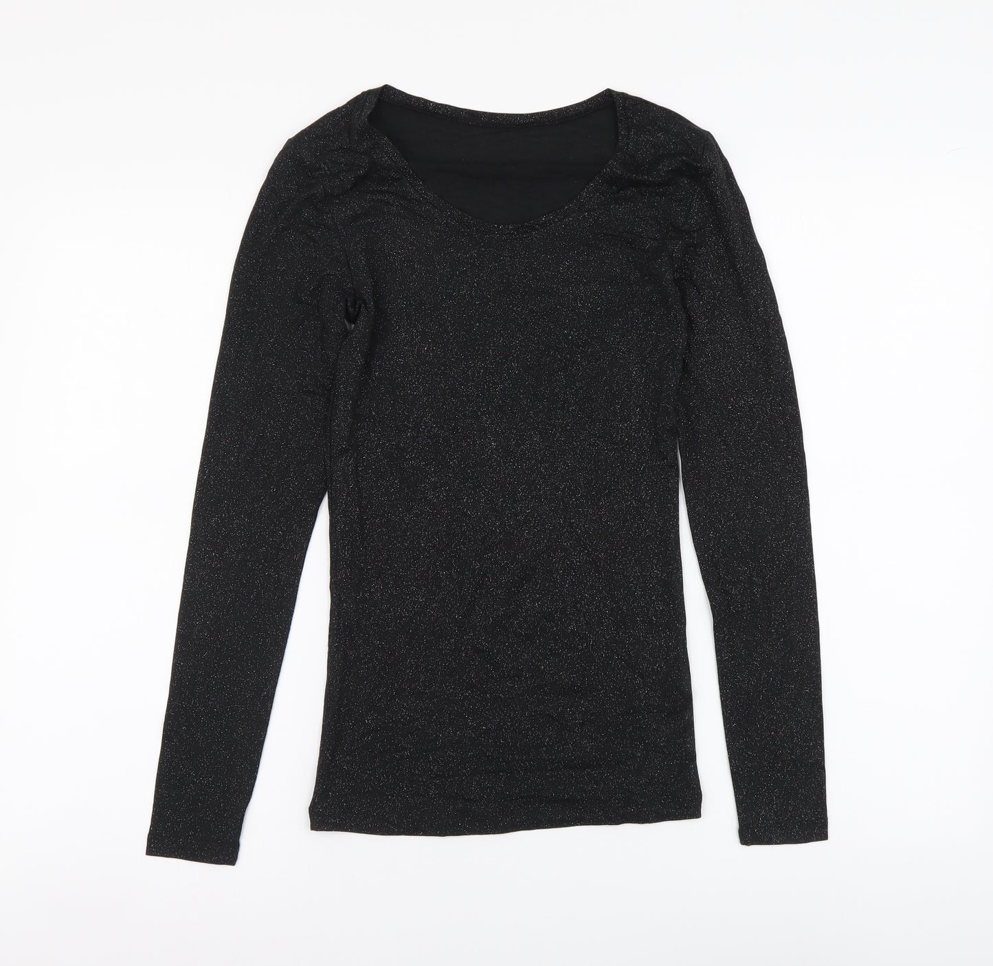 Heatgen Womens Black Acrylic Basic Blouse Size 10 Round Neck
