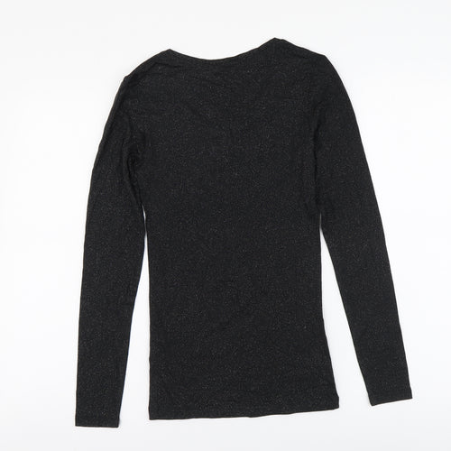 Heatgen Womens Black Acrylic Basic Blouse Size 10 Round Neck