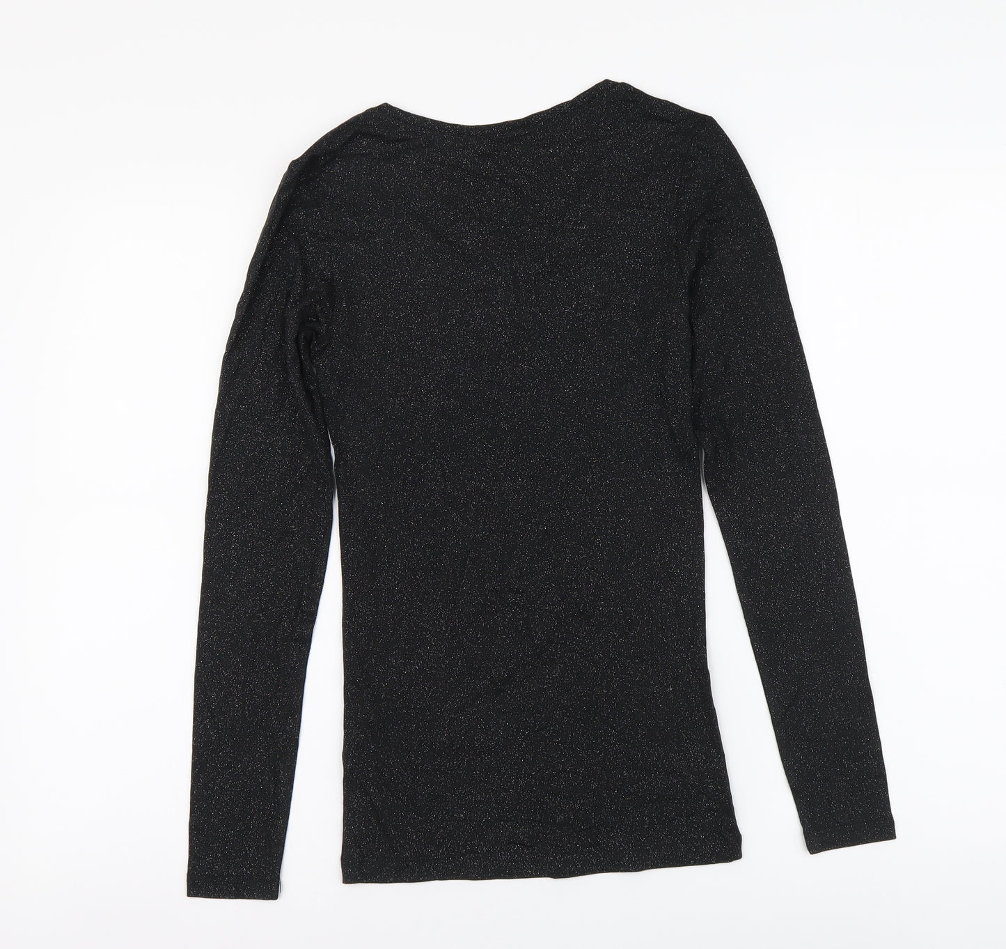 Heatgen Womens Black Acrylic Basic Blouse Size 10 Round Neck