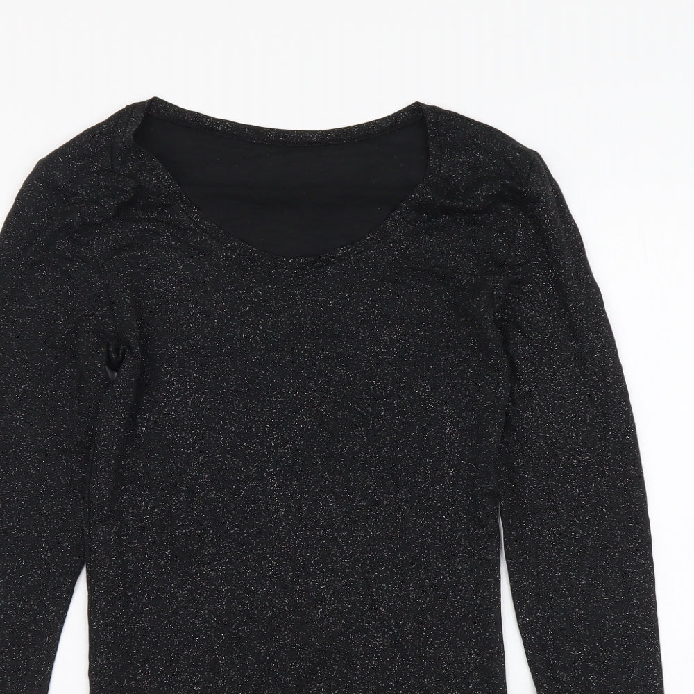 Heatgen Womens Black Acrylic Basic Blouse Size 10 Round Neck