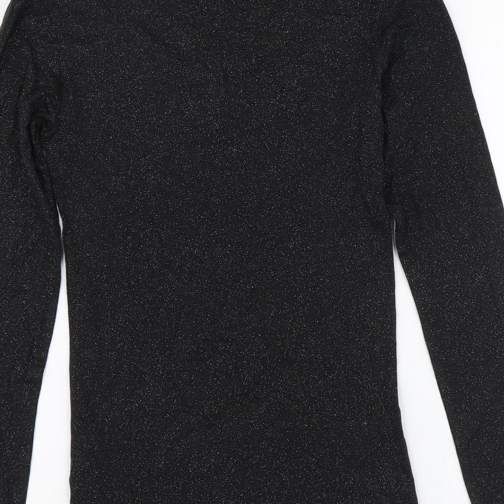 Heatgen Womens Black Acrylic Basic Blouse Size 10 Round Neck