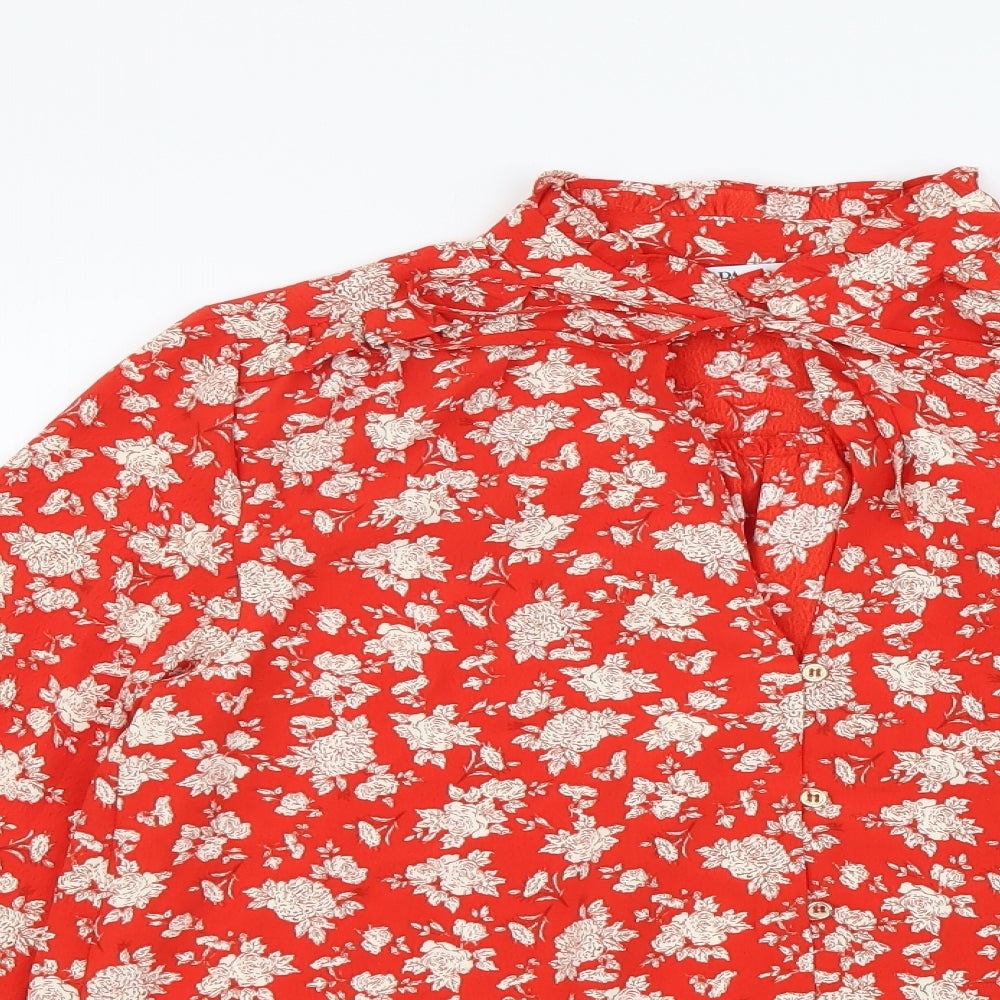 Zara Womens Red Floral Polyester Basic Button-Up Size S Round Neck