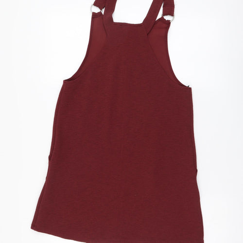 New Look Womens Red Polyester Pinafore/Dungaree Dress Size 8 Round Neck Pullover
