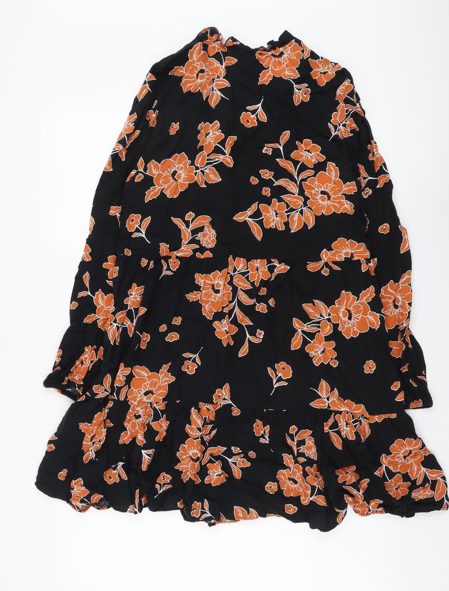 New Look Womens Black Floral Viscose A-Line Size 14 V-Neck Pullover