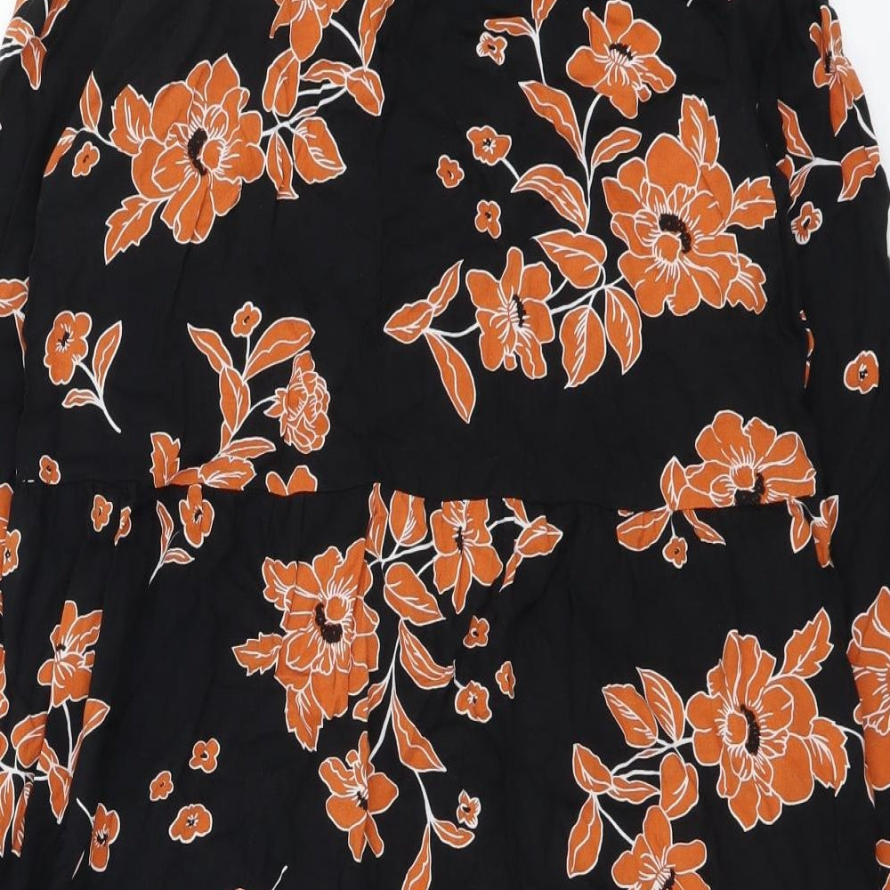 New Look Womens Black Floral Viscose A-Line Size 14 V-Neck Pullover