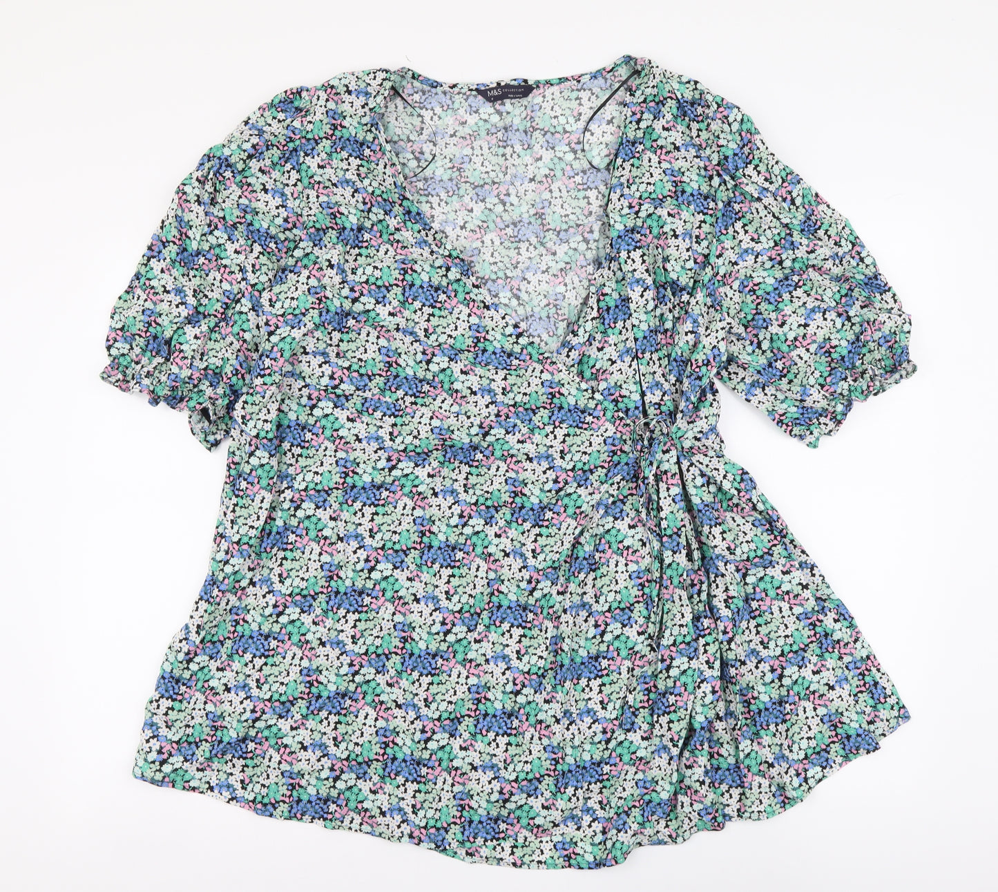 Marks and Spencer Womens Multicoloured Floral Viscose Basic Blouse Size 18 V-Neck