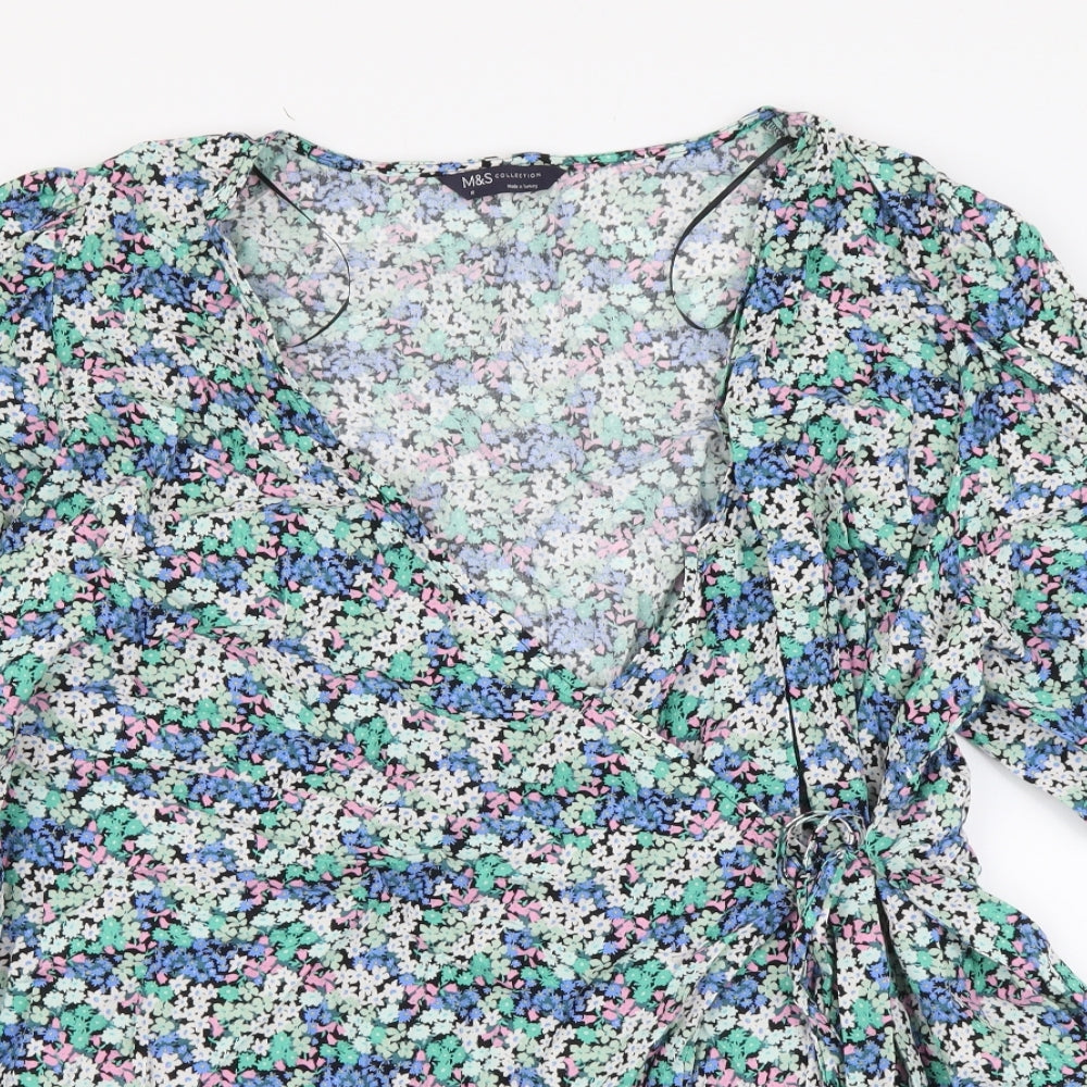Marks and Spencer Womens Multicoloured Floral Viscose Basic Blouse Size 18 V-Neck