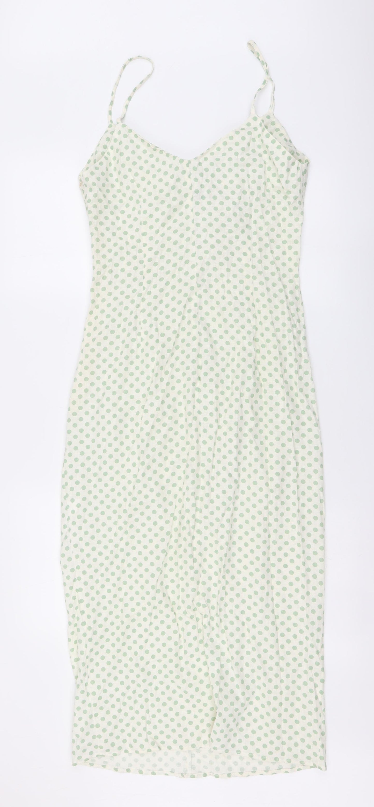 Zara Womens Ivory Polka Dot Cotton Bodycon Size L V-Neck Pullover