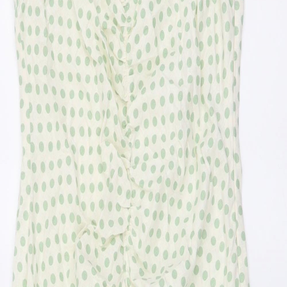 Zara Womens Ivory Polka Dot Cotton Bodycon Size L V-Neck Pullover