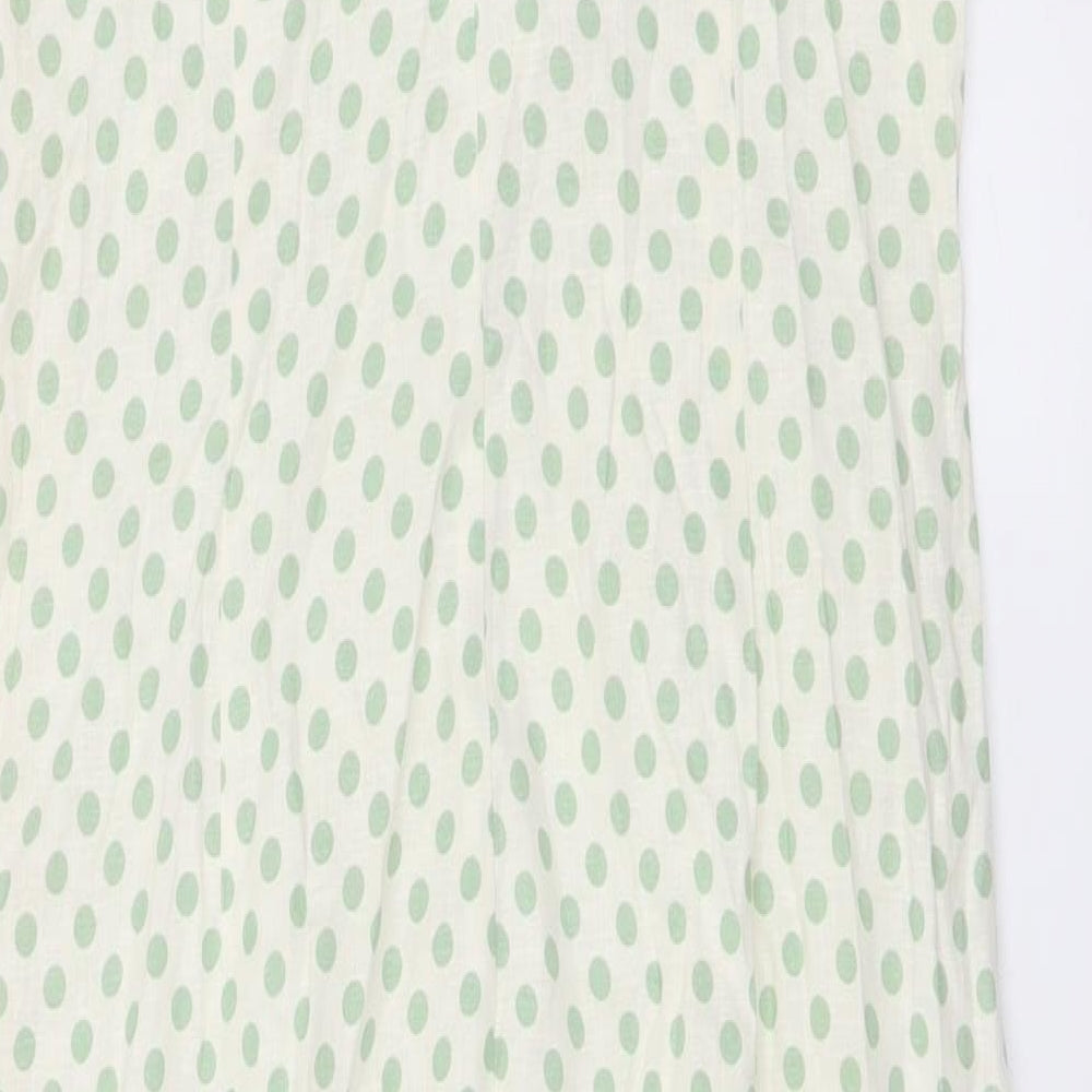 Zara Womens Ivory Polka Dot Cotton Bodycon Size L V-Neck Pullover