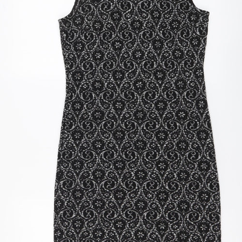 NEXT Womens Black Geometric Polyester Bodycon Size 8 Mock Neck Pullover