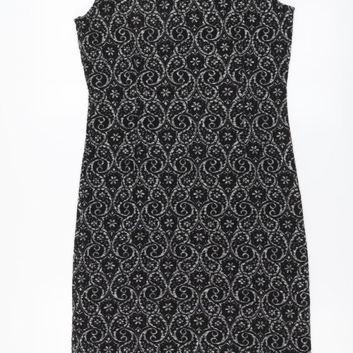 NEXT Womens Black Geometric Polyester Bodycon Size 8 Mock Neck Pullover