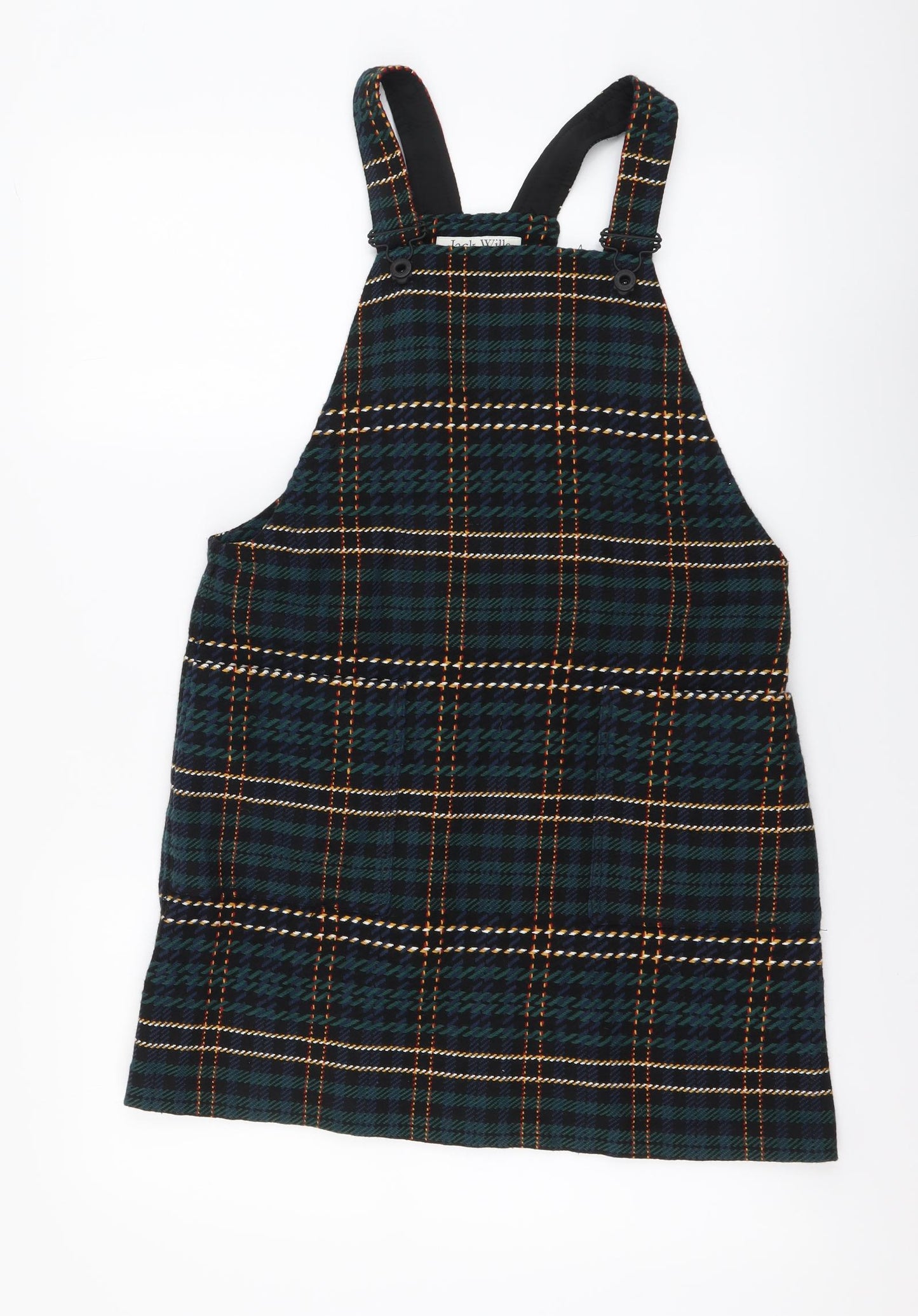 Jack Wills Womens Green Plaid Polyester Pinafore/Dungaree Dress Size 10 Square Neck Pullover