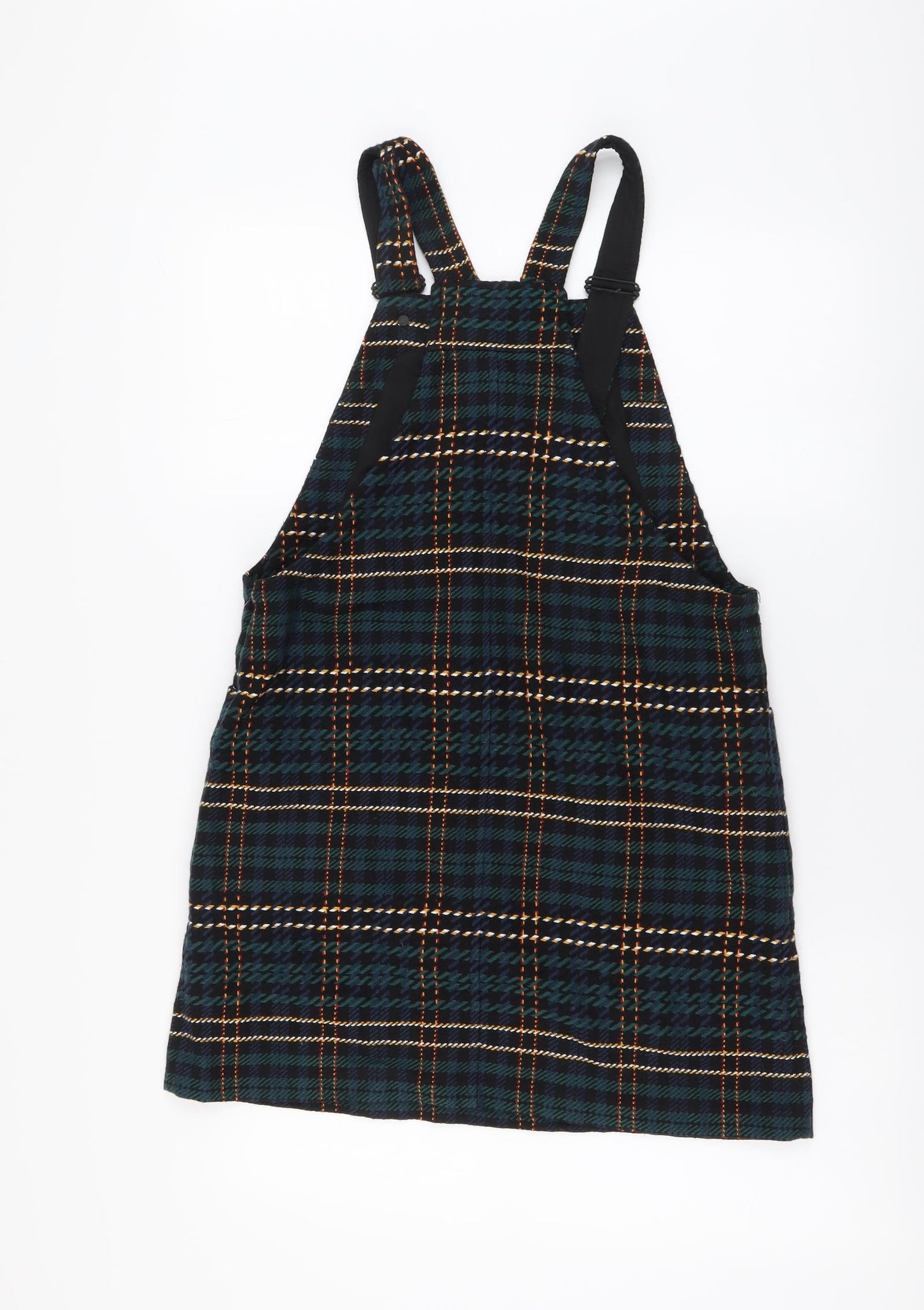 Jack Wills Womens Green Plaid Polyester Pinafore/Dungaree Dress Size 10 Square Neck Pullover