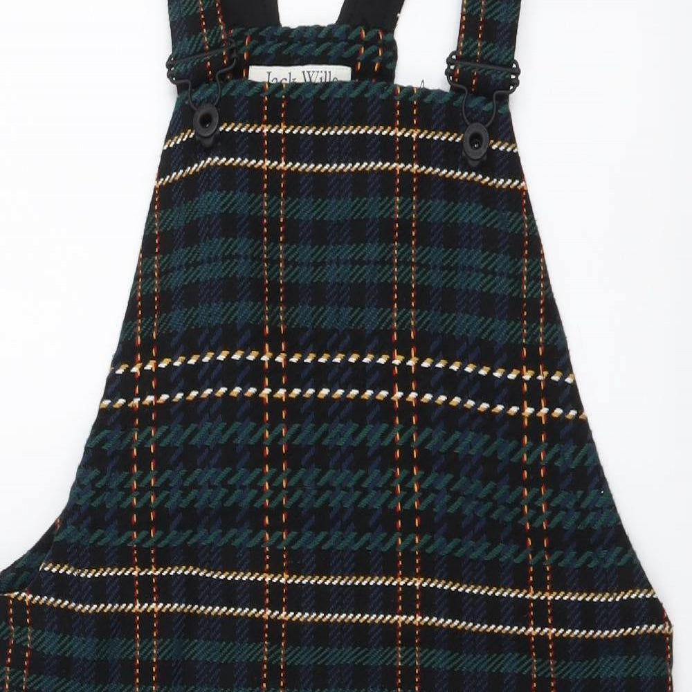 Jack Wills Womens Green Plaid Polyester Pinafore/Dungaree Dress Size 10 Square Neck Pullover
