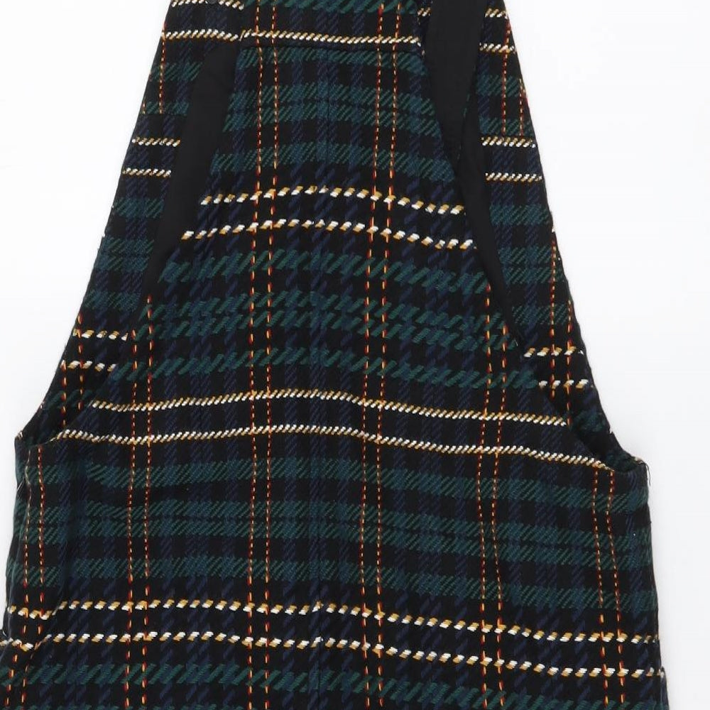 Jack Wills Womens Green Plaid Polyester Pinafore/Dungaree Dress Size 10 Square Neck Pullover