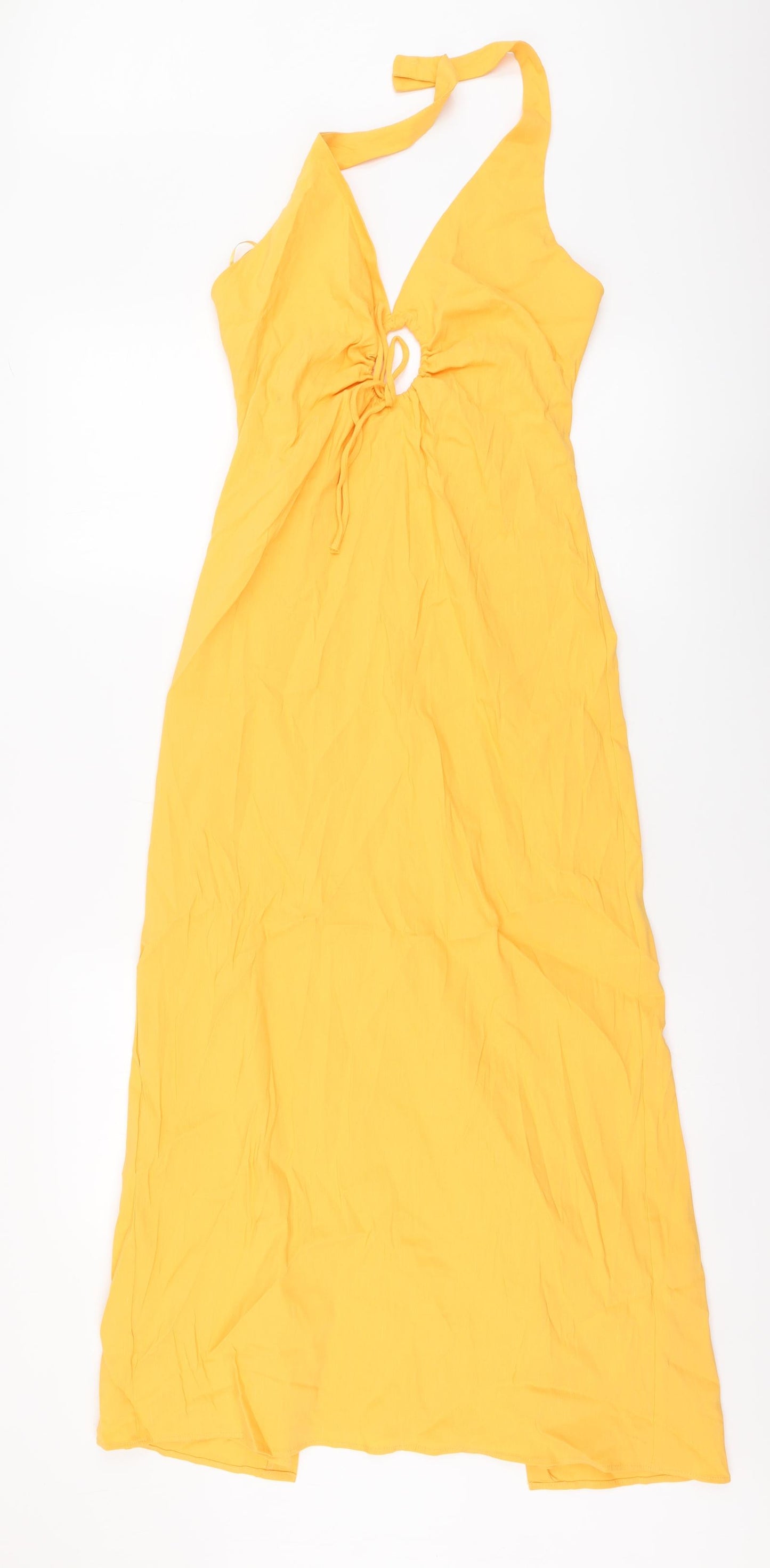 Zara Womens Yellow Linen Maxi Size M Halter Pullover