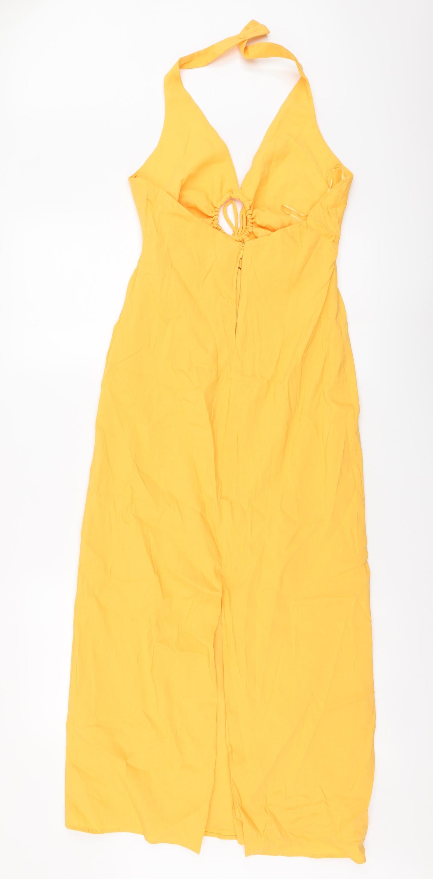 Zara Womens Yellow Linen Maxi Size M Halter Pullover