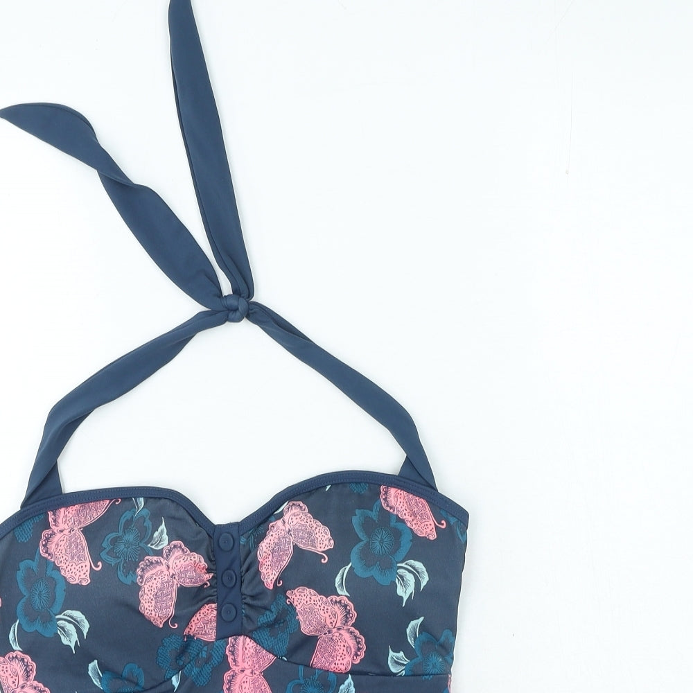 Fat Face Womens Blue Floral Polyamide Tankini Size 14 - Butterfly Print