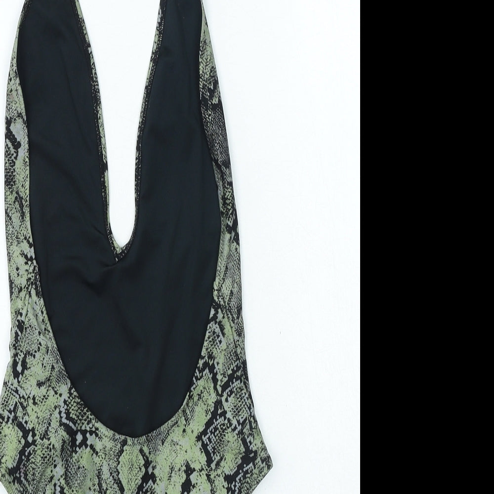 Bershka Womens Green Animal Print Polyester One Piece Size S