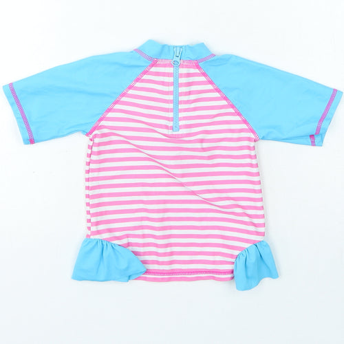 Preworn Girls Blue Striped Polyamide Basic T-Shirt Size 12-18 Months Crew Neck Zip - Swim Top Ice cream