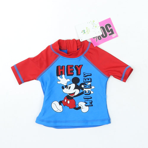 Disney Boys Blue Polyamide Basic T-Shirt Size 3-6 Months Crew Neck Zip - Mickey Mouse Swim Top