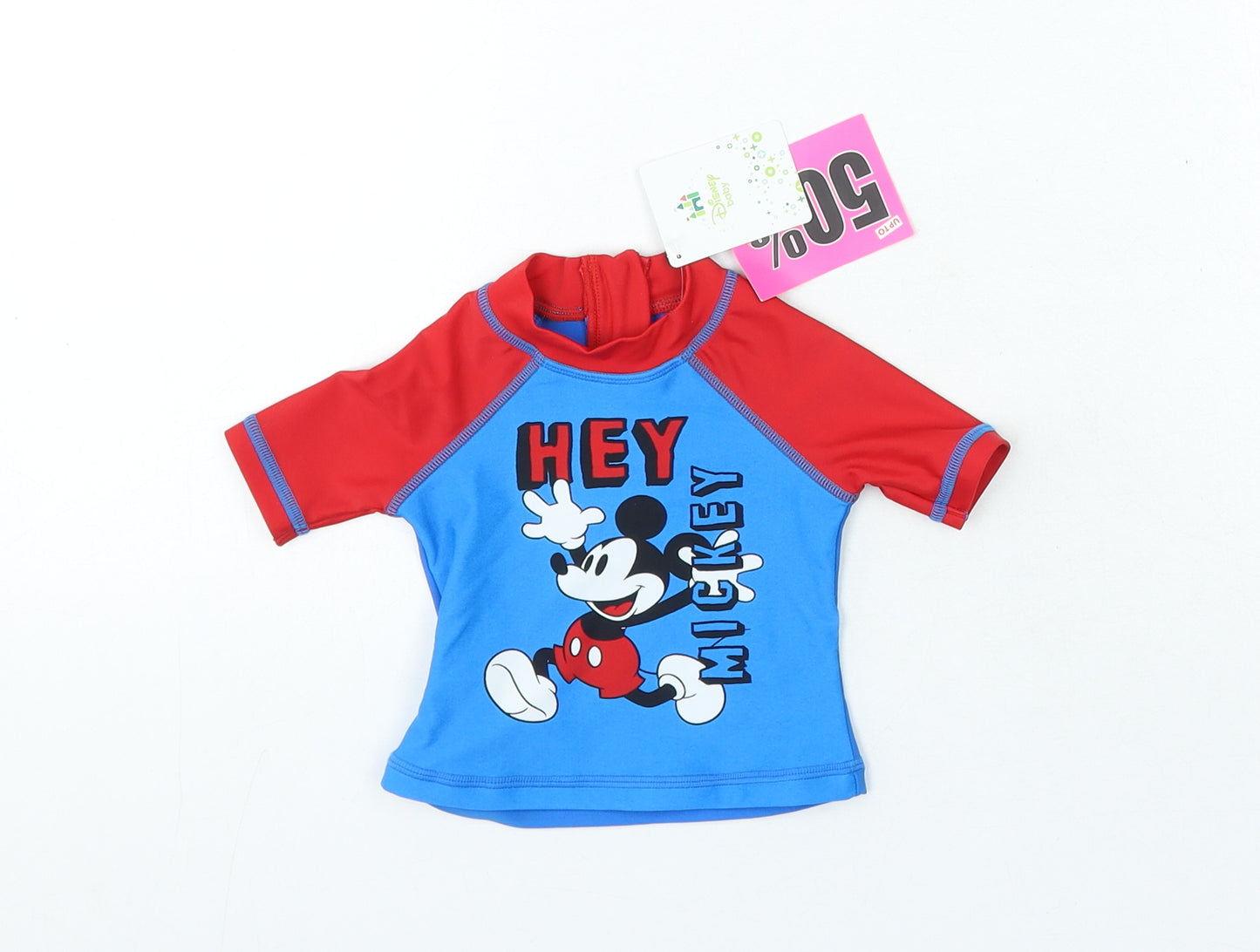 Disney Boys Blue Polyamide Basic T-Shirt Size 3-6 Months Crew Neck Zip - Mickey Mouse Swim Top