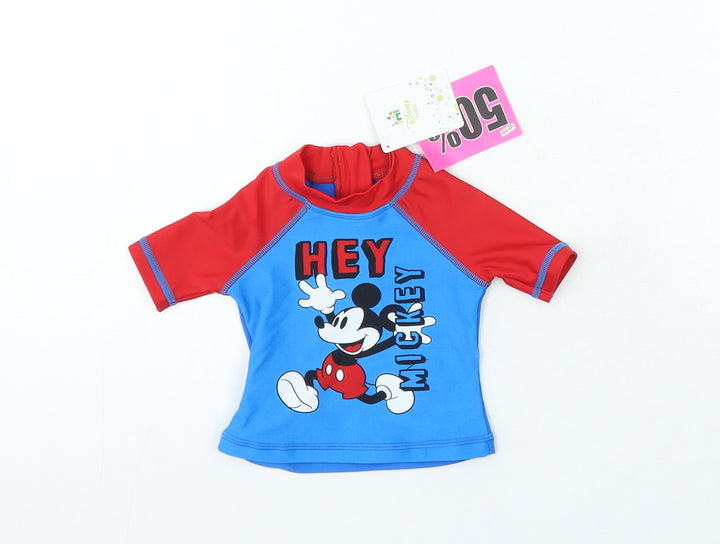 Disney Boys Blue Polyamide Basic T-Shirt Size 3-6 Months Crew Neck Zip - Mickey Mouse Swim Top
